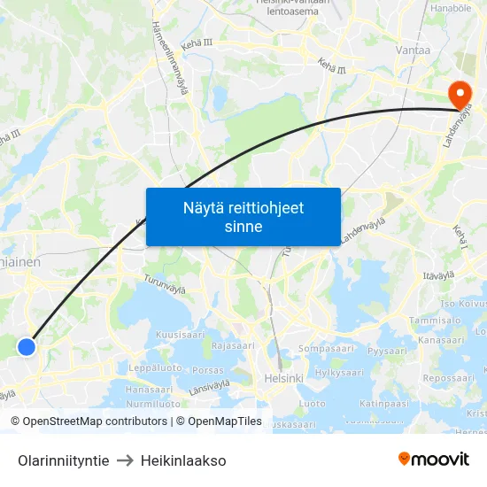 Olarinniityntie to Heikinlaakso map