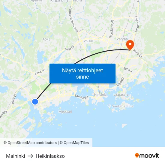 Maininki to Heikinlaakso map