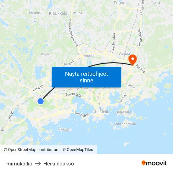 Riimukallio to Heikinlaakso map