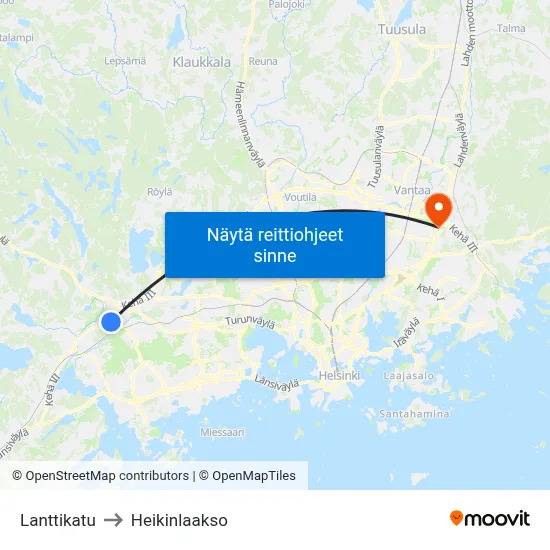 Lanttikatu to Heikinlaakso map