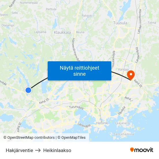 Hakjärventie to Heikinlaakso map