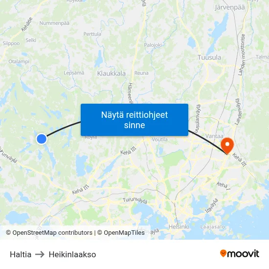 Haltia to Heikinlaakso map