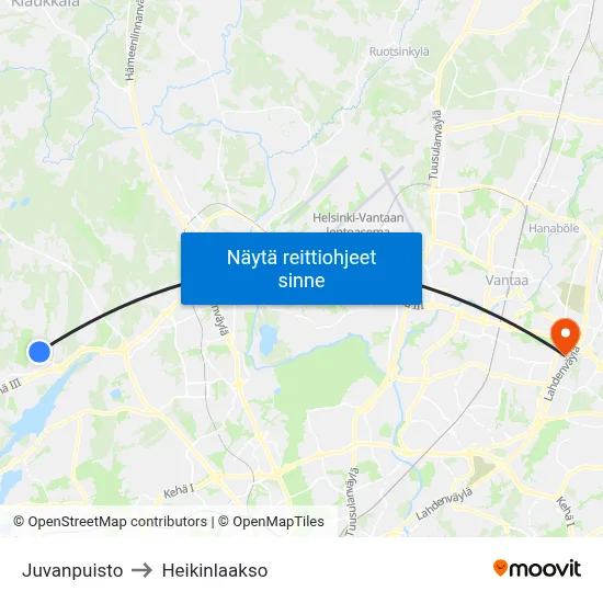 Juvanpuisto to Heikinlaakso map