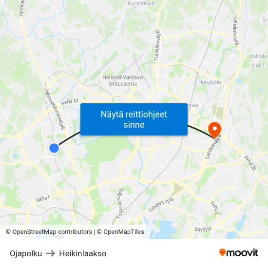 Ojapolku to Heikinlaakso map