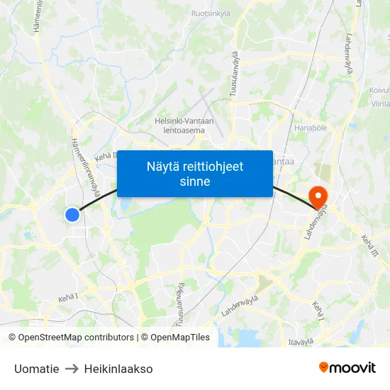 Uomatie to Heikinlaakso map