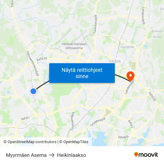Myyrmäen Asema to Heikinlaakso map