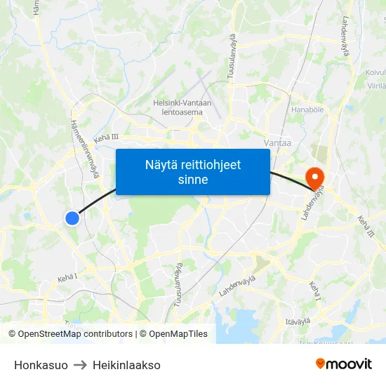 Honkasuo to Heikinlaakso map