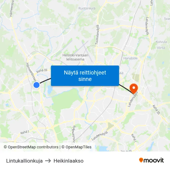 Lintukallionkuja to Heikinlaakso map