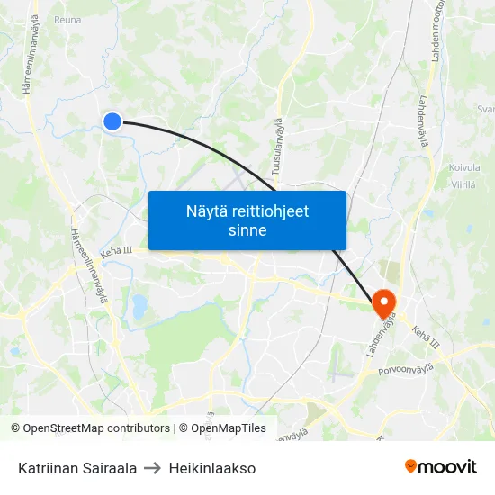 Katriinan Sairaala to Heikinlaakso map