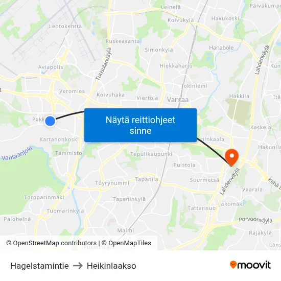 Hagelstamintie to Heikinlaakso map