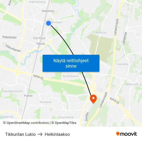 Tikkurilan Lukio to Heikinlaakso map