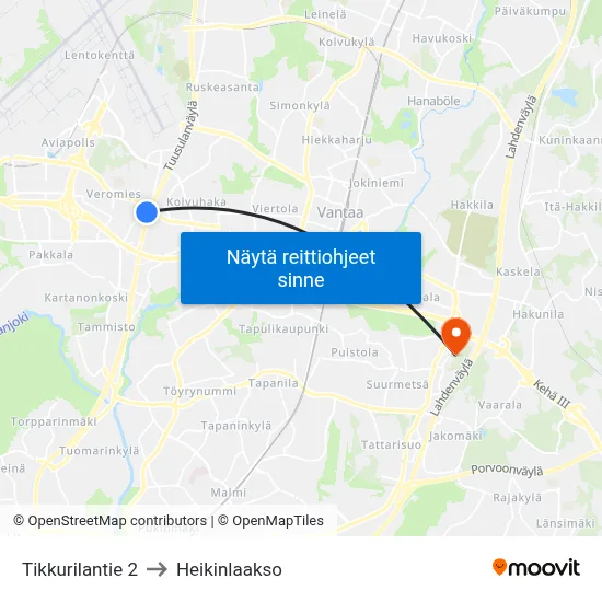 Tikkurilantie 2 to Heikinlaakso map