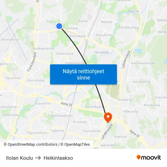 Ilolan Koulu to Heikinlaakso map