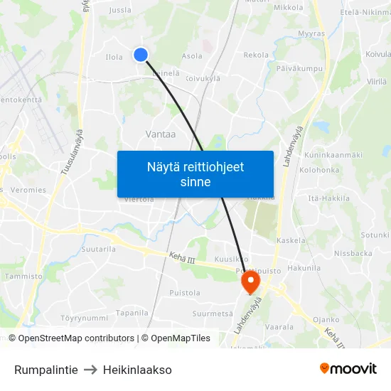 Rumpalintie to Heikinlaakso map