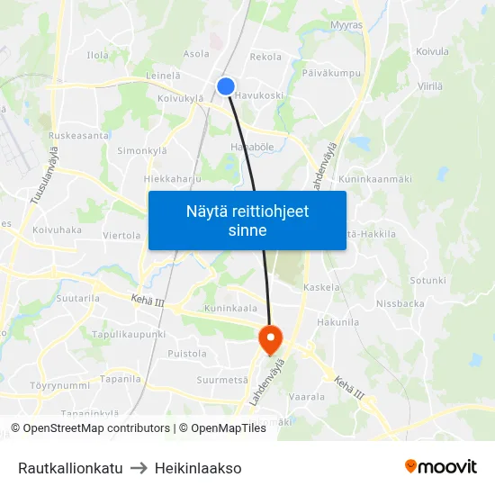 Rautkallionkatu to Heikinlaakso map
