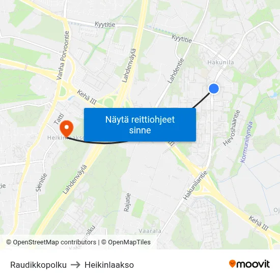 Raudikkopolku to Heikinlaakso map