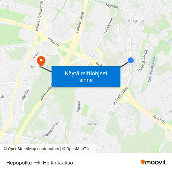 Hepopolku to Heikinlaakso map