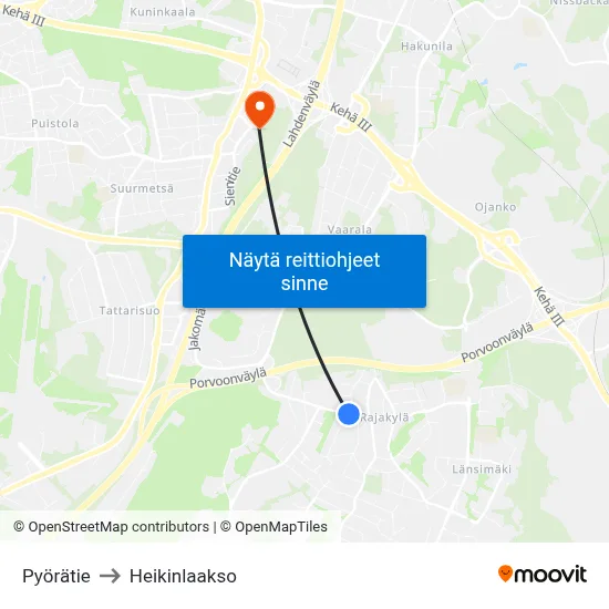 Pyörätie to Heikinlaakso map
