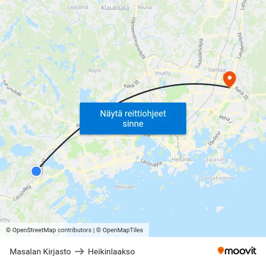Masalan Kirjasto to Heikinlaakso map