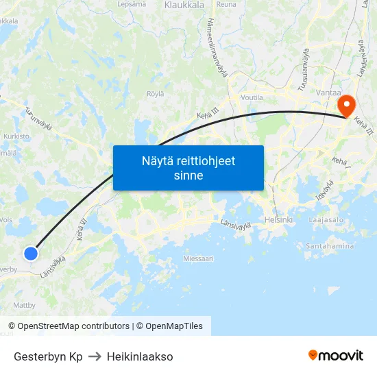 Gesterbyn Kp to Heikinlaakso map