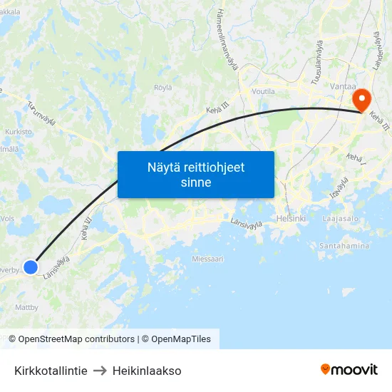 Kirkkotallintie to Heikinlaakso map