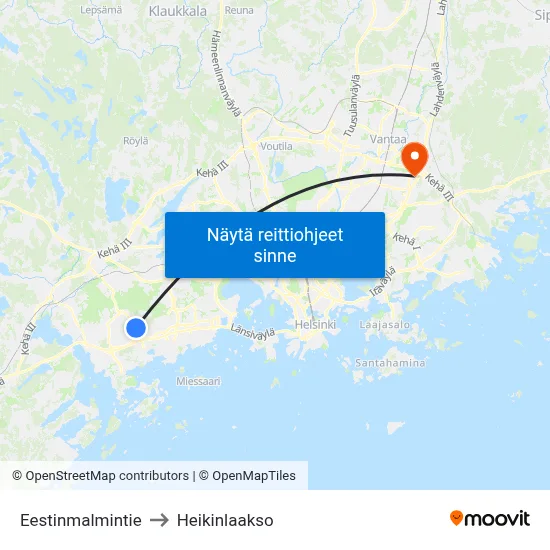 Eestinmalmintie to Heikinlaakso map