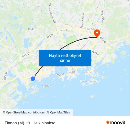 Finnoo (M) to Heikinlaakso map