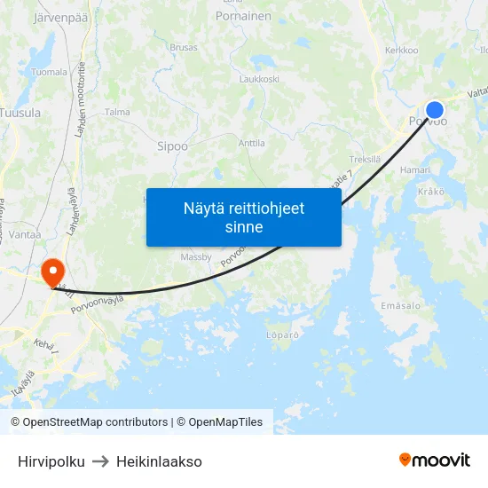 Hirvipolku to Heikinlaakso map