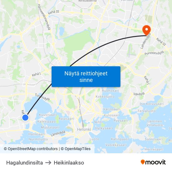 Hagalundinsilta to Heikinlaakso map