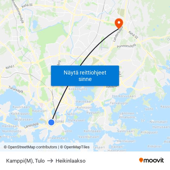 Kamppi(M), Tulo to Heikinlaakso map