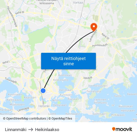 Linnanmäki to Heikinlaakso map