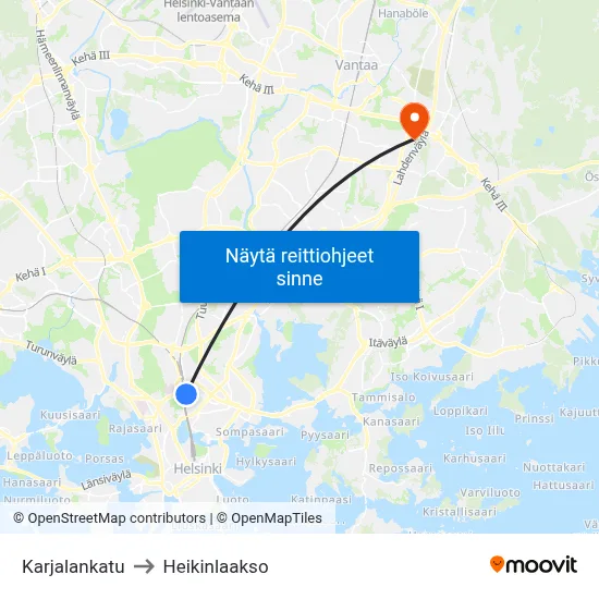 Karjalankatu to Heikinlaakso map