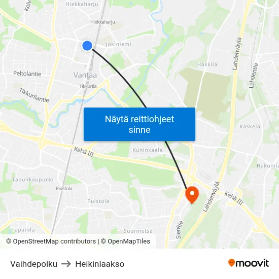 Vaihdepolku to Heikinlaakso map
