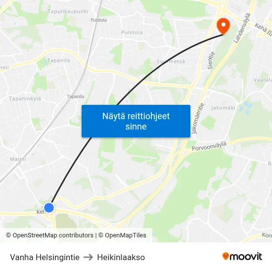 Vanha Helsingintie to Heikinlaakso map