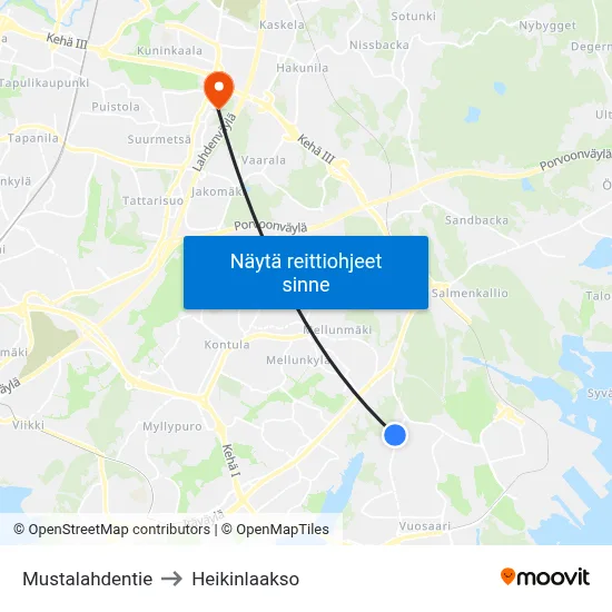 Mustalahdentie to Heikinlaakso map