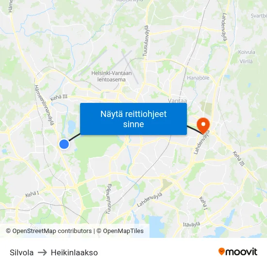 Silvola to Heikinlaakso map