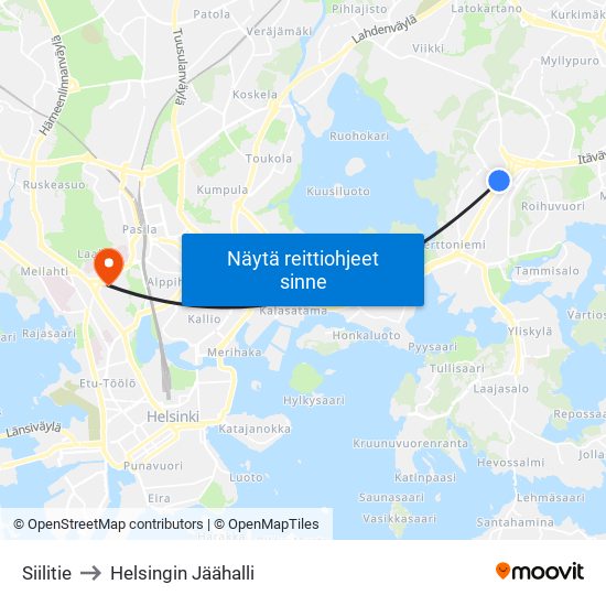 Siilitie to Helsingin Jäähalli map