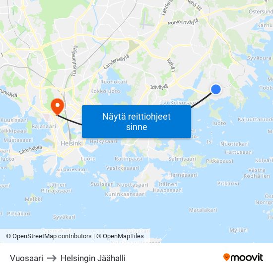 Vuosaari to Helsingin Jäähalli map