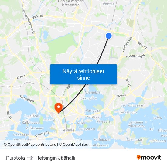 Puistola to Helsingin Jäähalli map