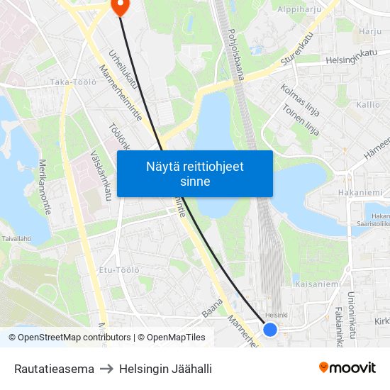 Rautatieasema to Helsingin Jäähalli map
