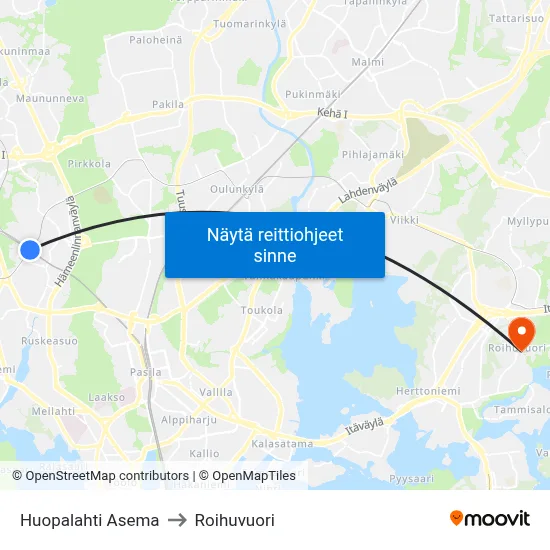 Huopalahti Asema to Roihuvuori map