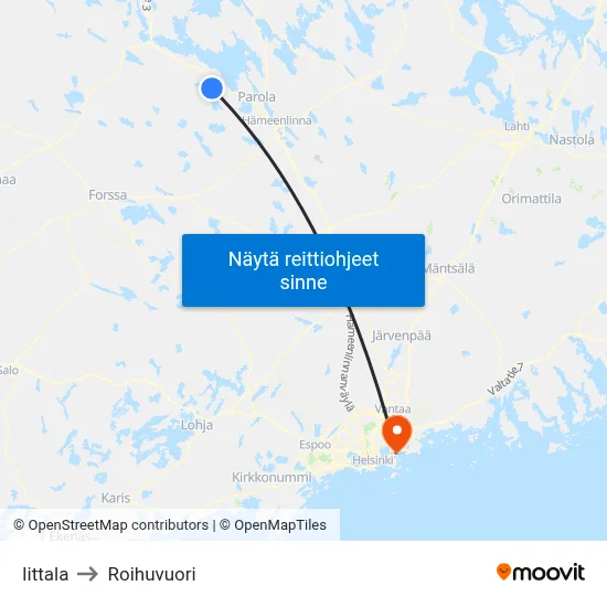 Iittala to Roihuvuori map