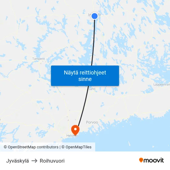 Jyväskylä to Roihuvuori map