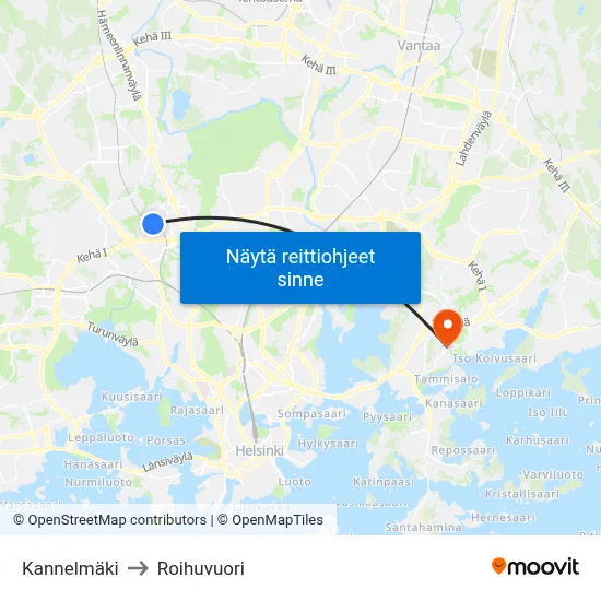 Kannelmäki to Roihuvuori map