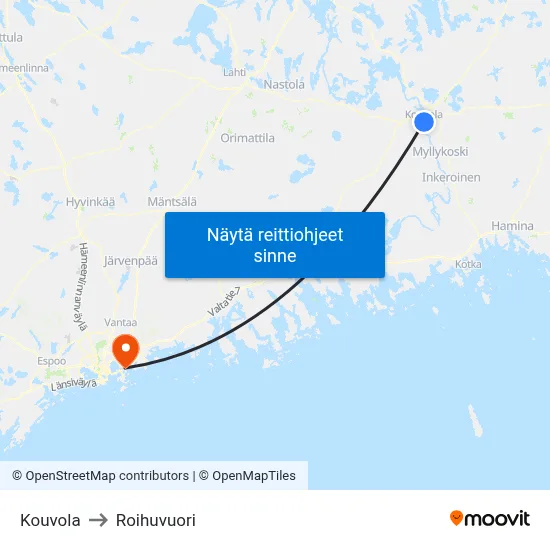 Kouvola to Roihuvuori map