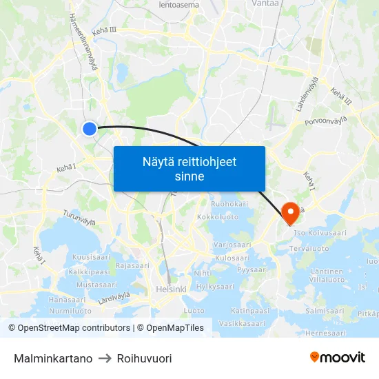 Malminkartano to Roihuvuori map