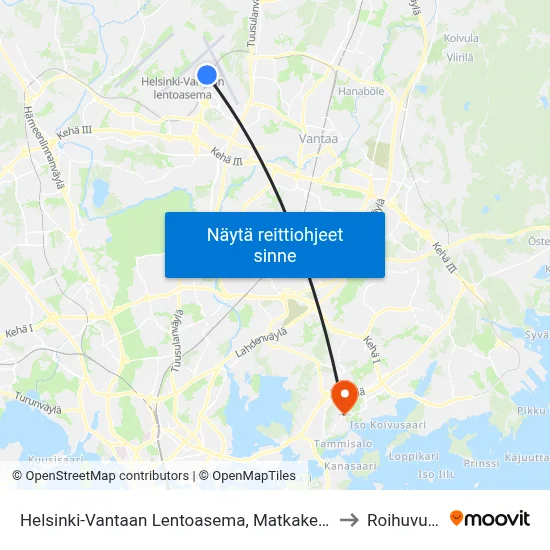 Helsinki-Vantaan Lentoasema, Matkakeskus to Roihuvuori map