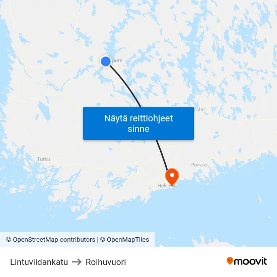 Lintuviidankatu to Roihuvuori map