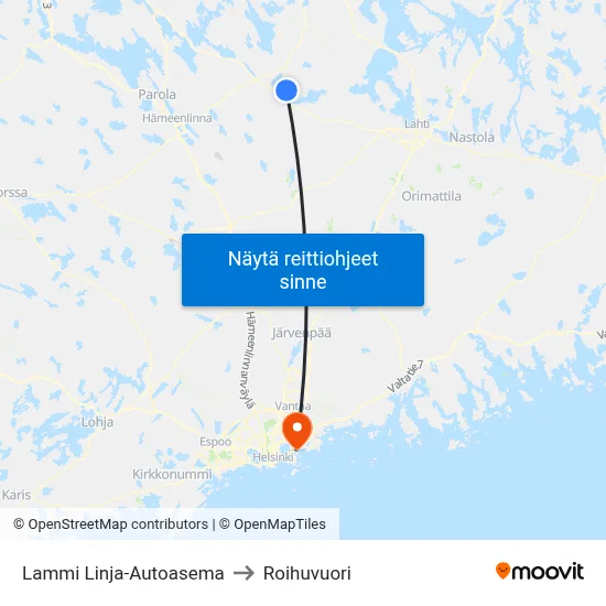 Lammi Linja-Autoasema to Roihuvuori map