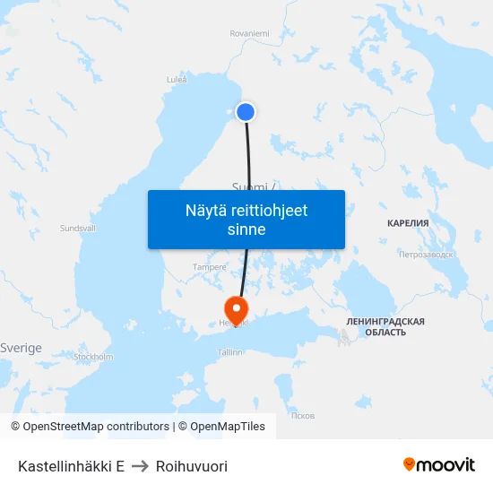 Kastellinhäkki E to Roihuvuori map